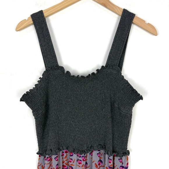 Natural Life Sedona Jumpsuit Grey Plum Tulips Smocked Floral - Picture 4 of 9